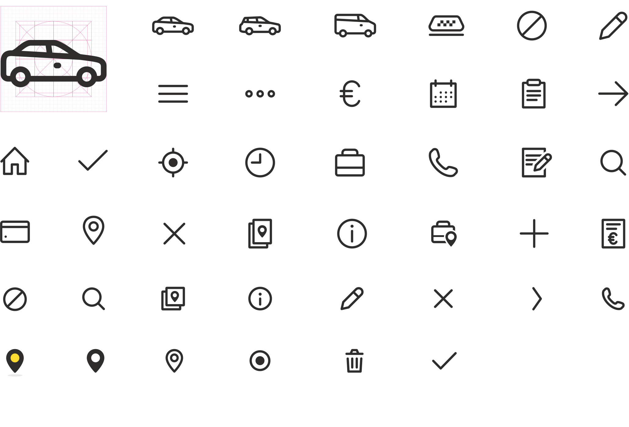 We created a fully customized icon set for Taksini which was converted into a font for easy implementation.