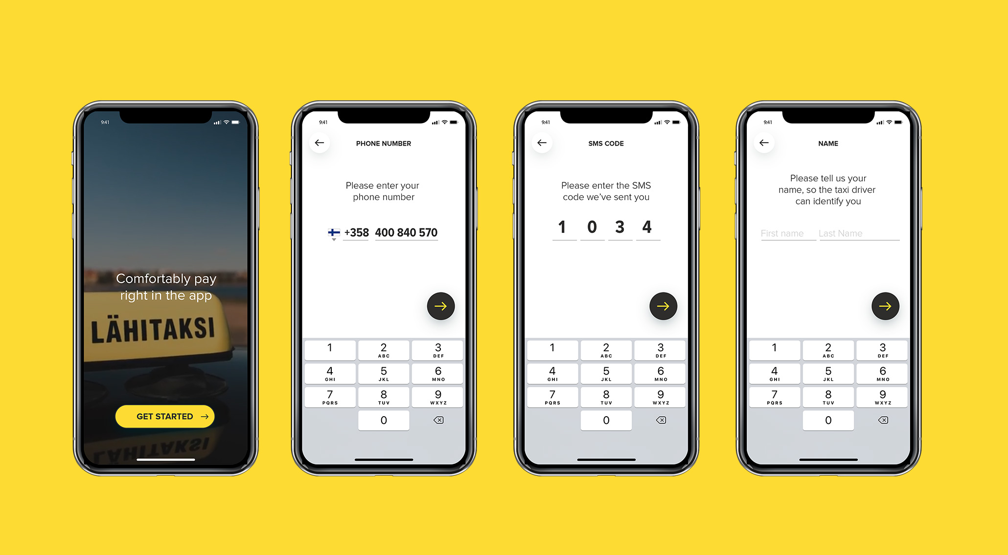 Modern onboarding without additional passwords for the user to remember. Instead app is activated using one time password sent to the mobile phone.